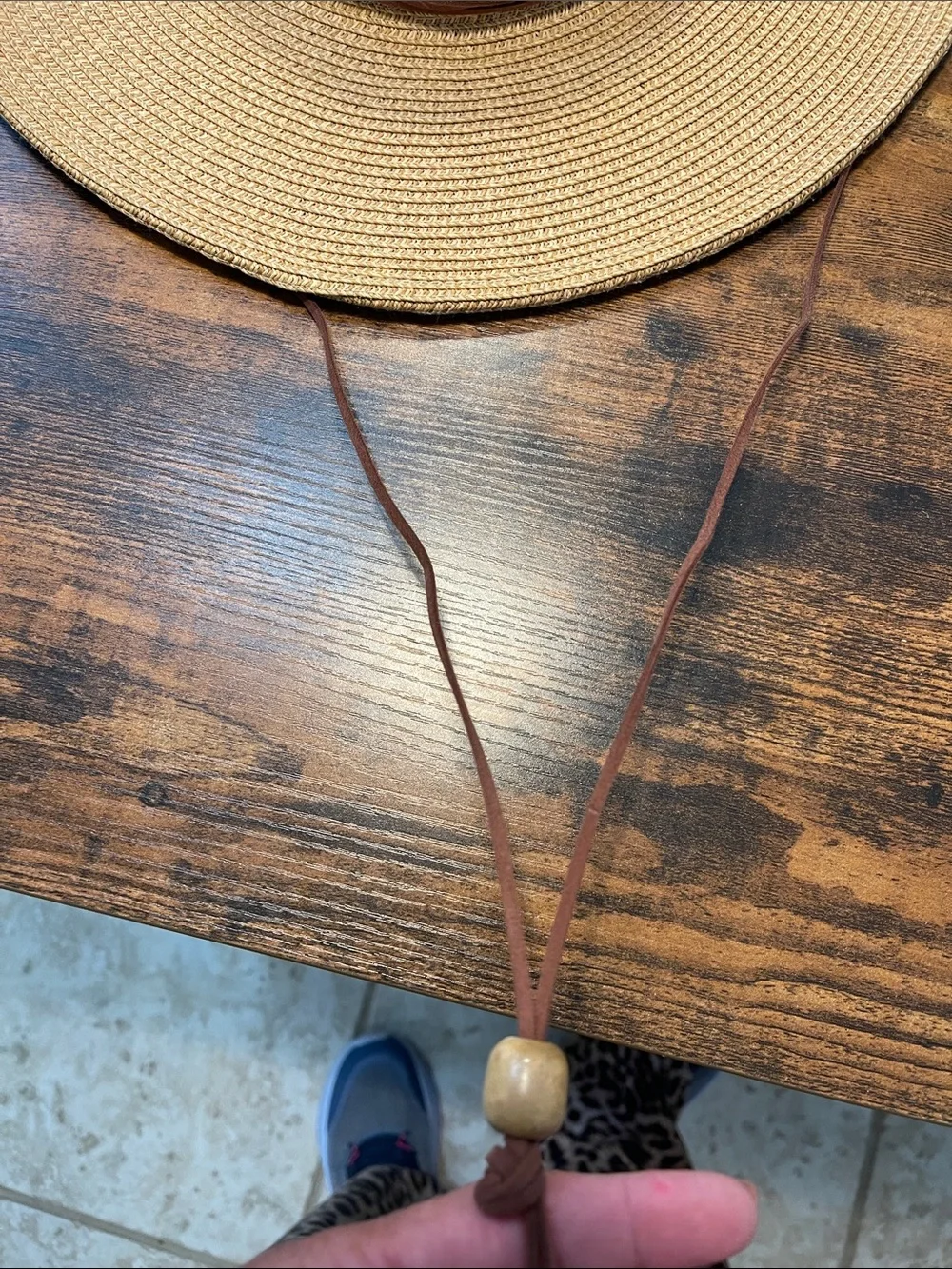 Scala Wide-Brim Straw Sun Hat with Brown Chin Cord